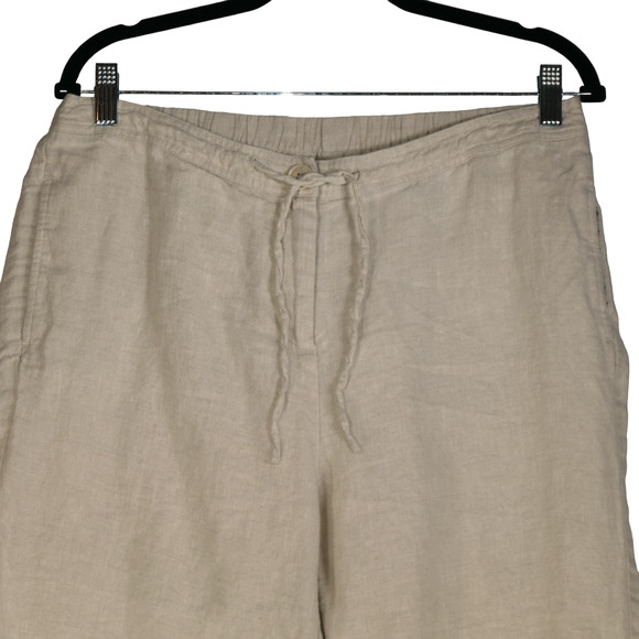 Kim by Kim Rogers Oatmeal Capri Pants Womens Size 12 100% Linen Pockets - Picture 2 of 10